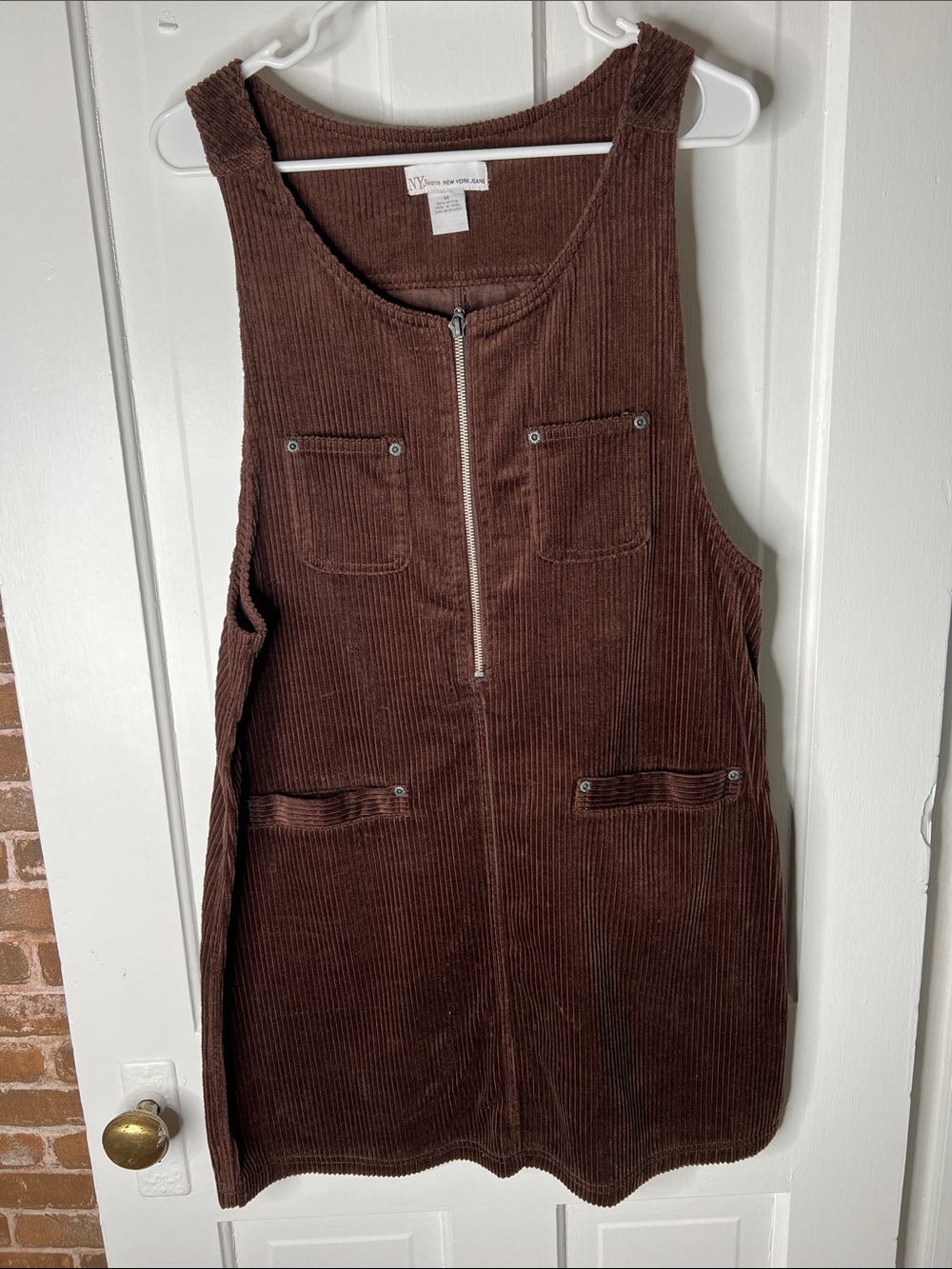 Brown Corduroy Zip-Front Pinafore Dress